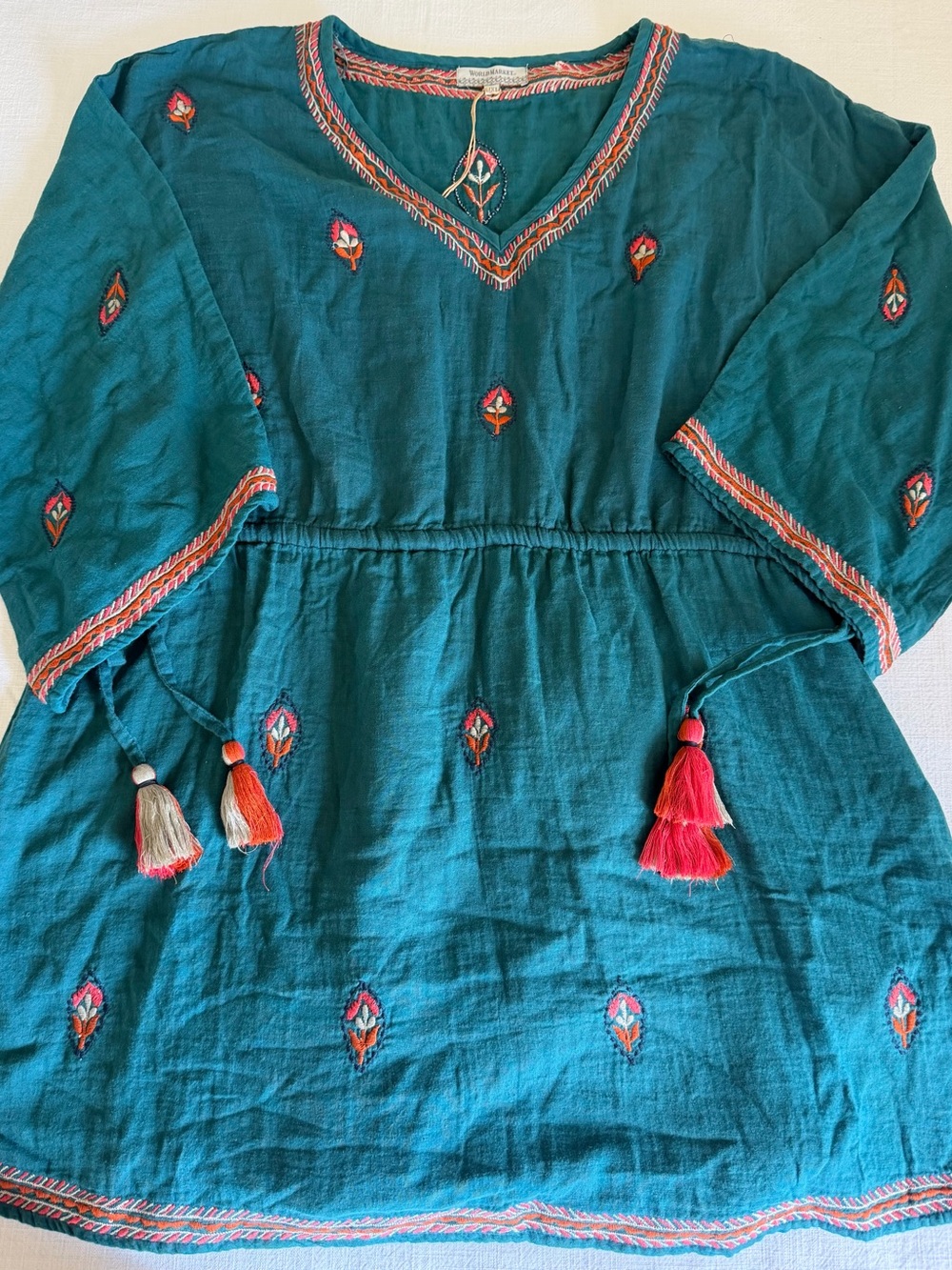 Cost Plus World Market Forest Green Embroidered Tunic Dress